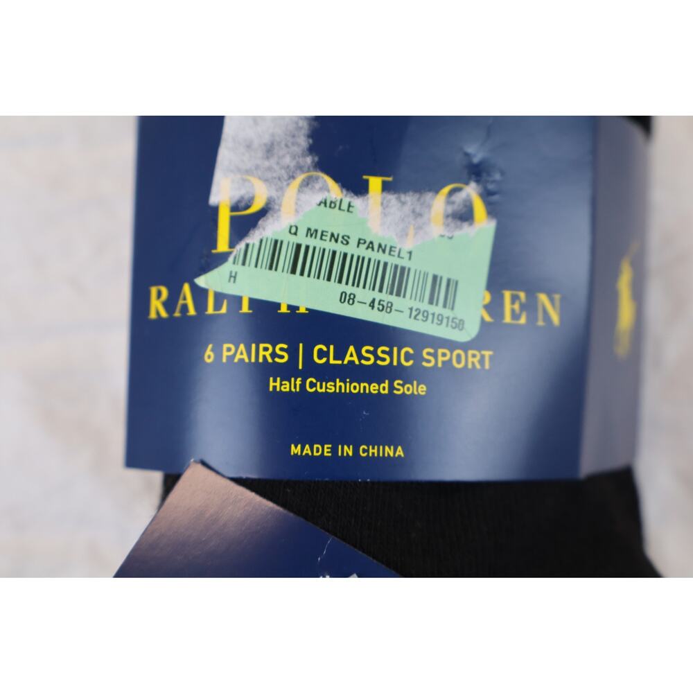 NEW Polo Ralph Lauren 6 Pairs Half Cushioned Sole Socks Black Men's Size 10-13 - Picture 3 of 4